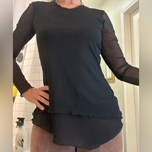 Cynthia Ashby black mesh Long sleeve v neck top